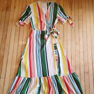 70s Inspired Multi-Coloured Striped Dress